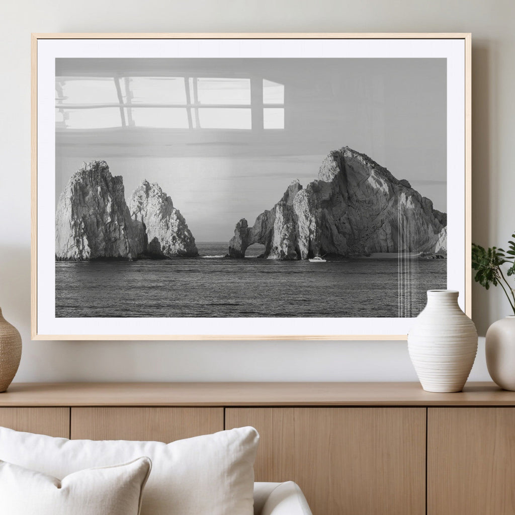 Coastal Wall Art | Framed Black White Ocean Canvas Artwork