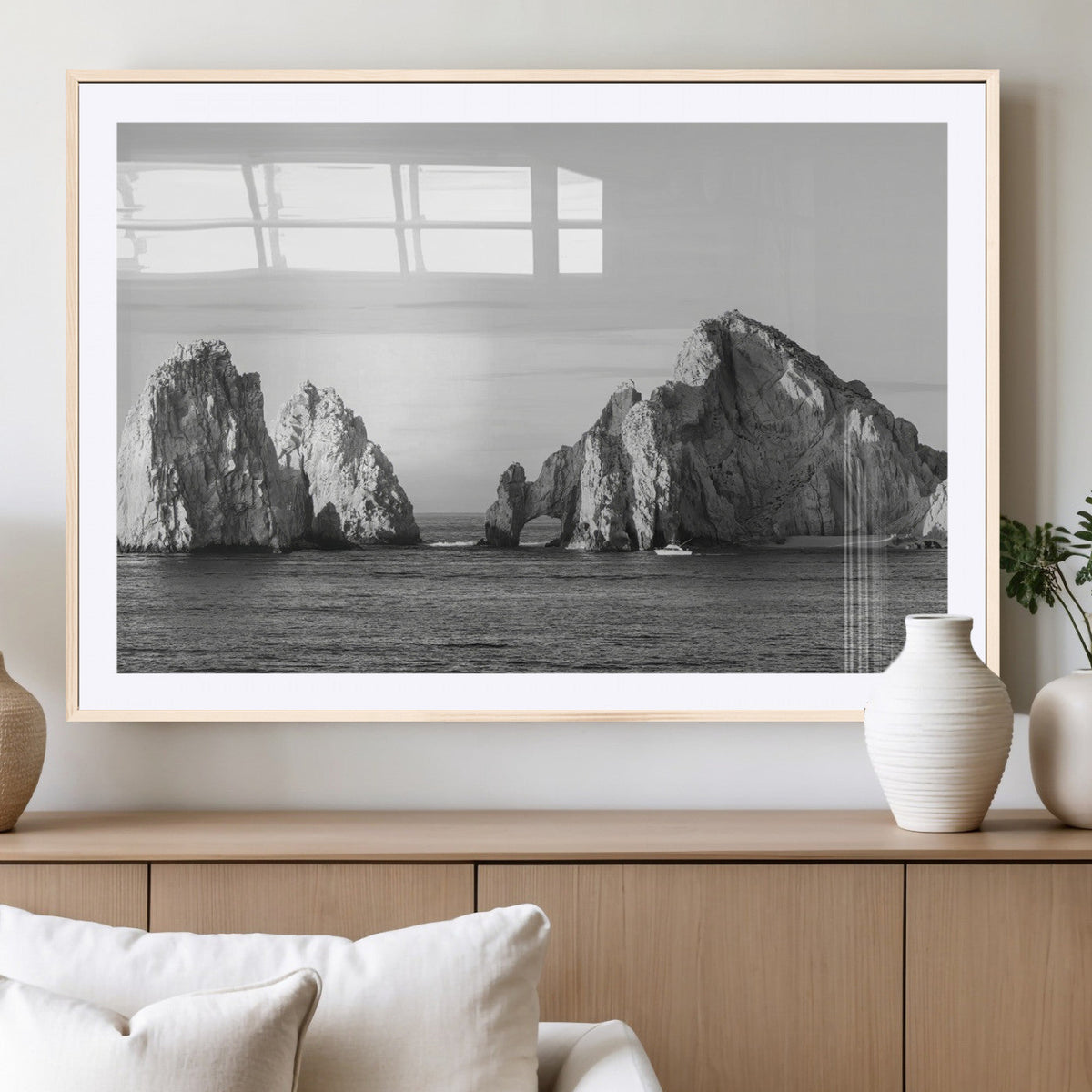 Coastal Wall Art | Framed Black White Ocean Canvas Artwork