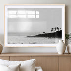 Surfer Cliffs Wall Art Canvas Print, Framed Black White Beach and Ocean Waves