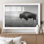 Bison Wall Art Canvas Print, Framed Rustic Wildlife Scene with Wild Buffalo
