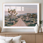 Joshua Tree Wall Art Canvas Print, Framed Desert Road Scene at Sunset