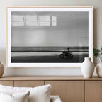 Motorcycle Beach Wall Art Canvas Print, Framed Vintage Biker Silhouette Artwork