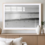 Black White Ocean Wall Art Canvas Print, Framed Coastal Sport and Ocean Swimmers Scene