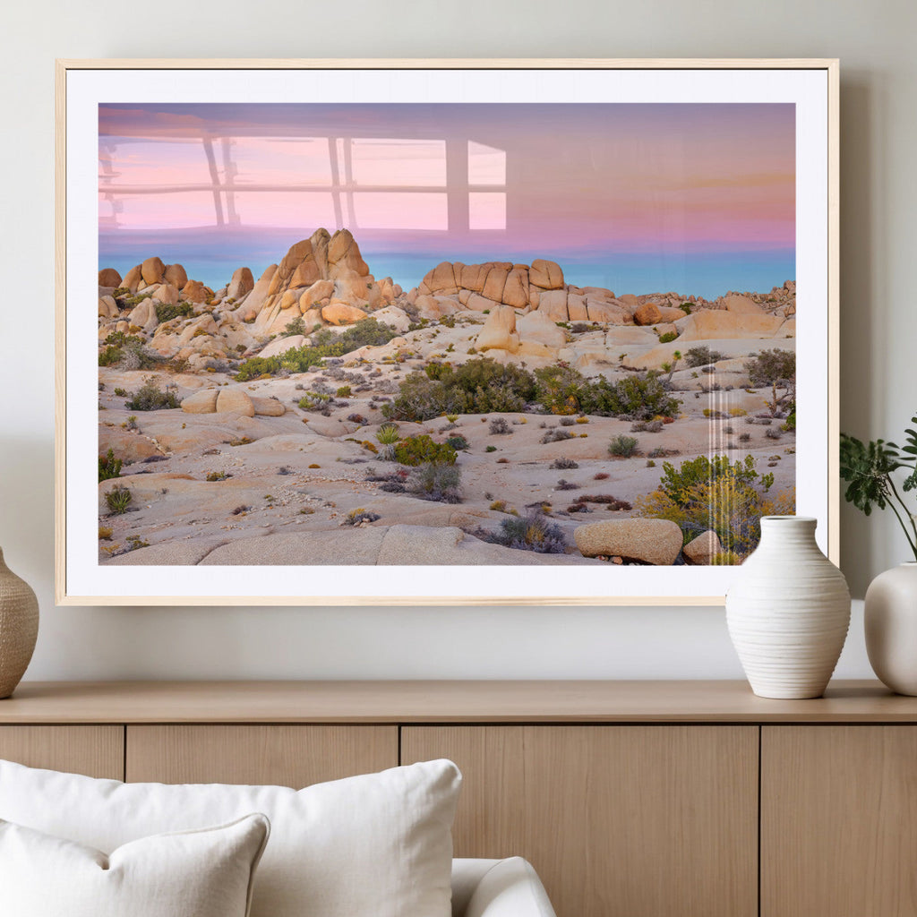 Vibrant Sunset Sky Wall Art Canvas Print, Framed Joshua Tree Desert Artwork