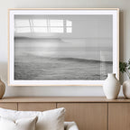 Black and White Seascape Wall Art Canvas Print, Framed Misty Ocean Waves