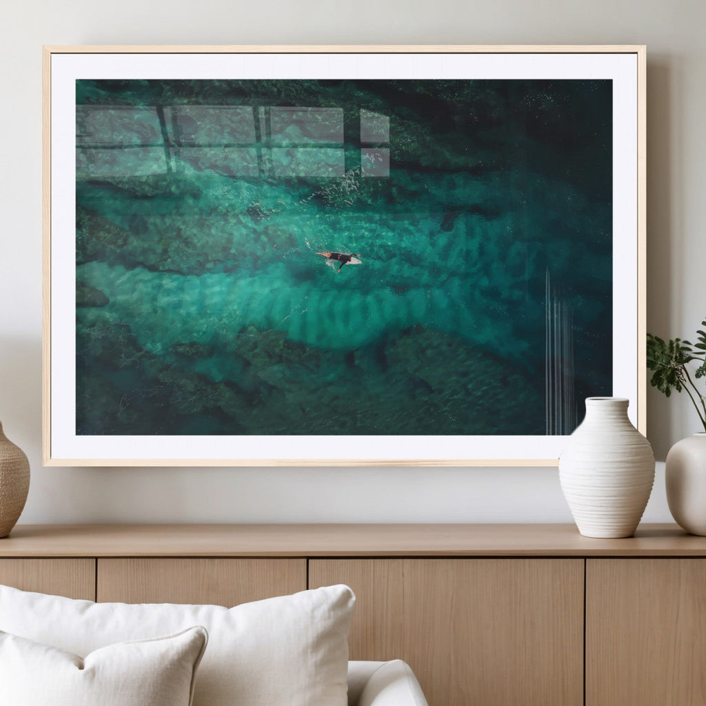 Ocean Surf Wall Art Canvas Print, Framed Vibrant Blue Waters Seascape Artwork