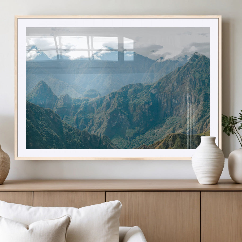 Misty Mountain Wall Art Canvas Print, Framed Cloudy Andean Art, Rugged Mountain Landscape