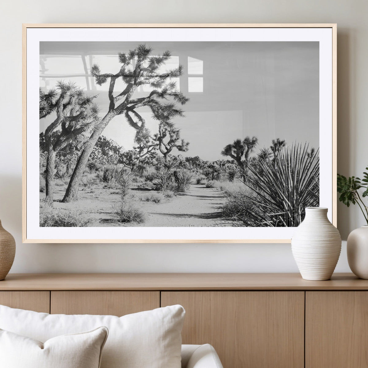 Joshua Tree Wall Art | Black & White Canvas Print, Nature Serenity Decor