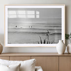 Surfer Silhouette Wall Art Canvas Print, Framed Calm Ocean Monochrome Surf