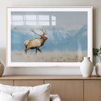 Mountain Elk Wall Art Canvas Print, Framed Rustic Wildlife Art, Lodge Style Decor