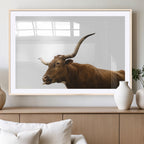 Longhorn Cow Wall Art Canvas Print, Framed Rustic Texas Bull Animal Decor
