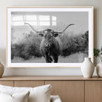 Longhorn Photography Wall Art Canvas Print, Framed Western Cow Texas Ranch Decor