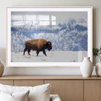 Bison Snow Wall Art Canvas Print, Framed Wildlife Scene, Western Ranch Style Decor