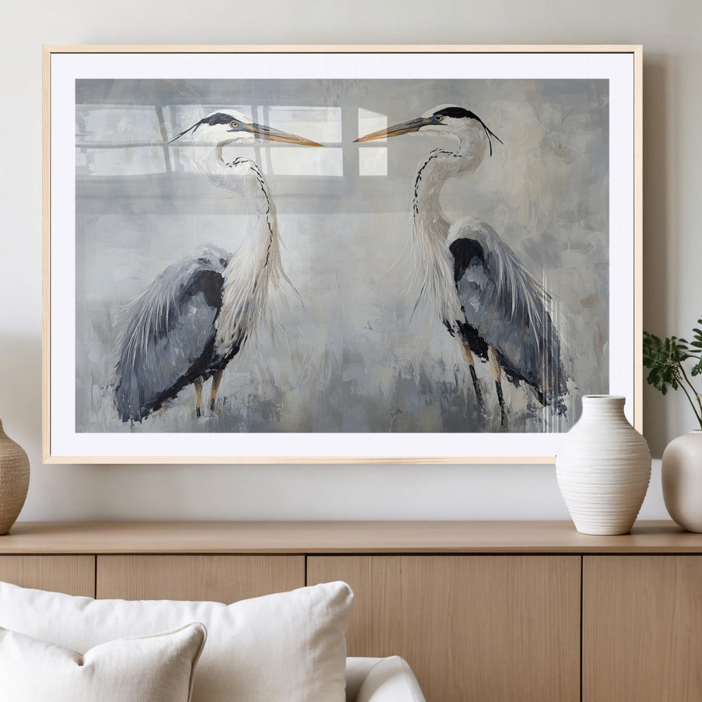 Heron Wall Art Canvas Print, Framed Bird Canvas Decor, Nature Inspired Coastal Art