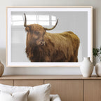 Highland Cow Wall Art Canvas Print, Framed Rustic Farmhouse Animal Portrait