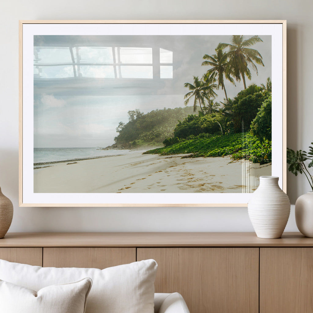 Relaxing Beach Wall Art Canvas Print, Framed Ocean View Coastal Serenity