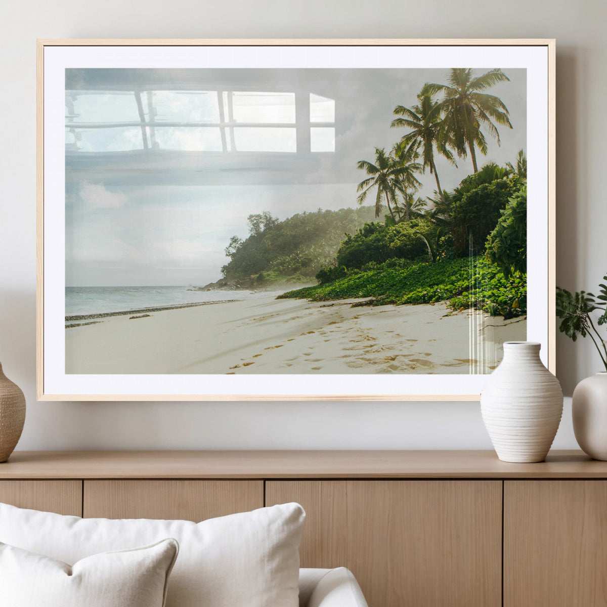 Relaxing Beach Wall Art Canvas Print, Framed Ocean View Coastal Serenity