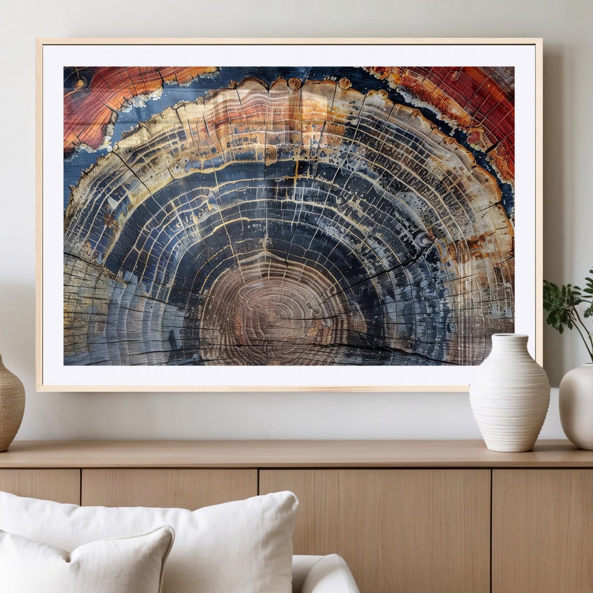 Tree Rings Wall Art Canvas Print, Framed Petrified Wood Modern Rustic
