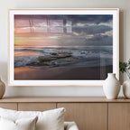 Golden Hour Wall Art Canvas Print, Framed Tranquil Waves Beach Sunset