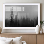 Misty Pines Wall Art Canvas Print, Framed Woodland Minimalist Black and White