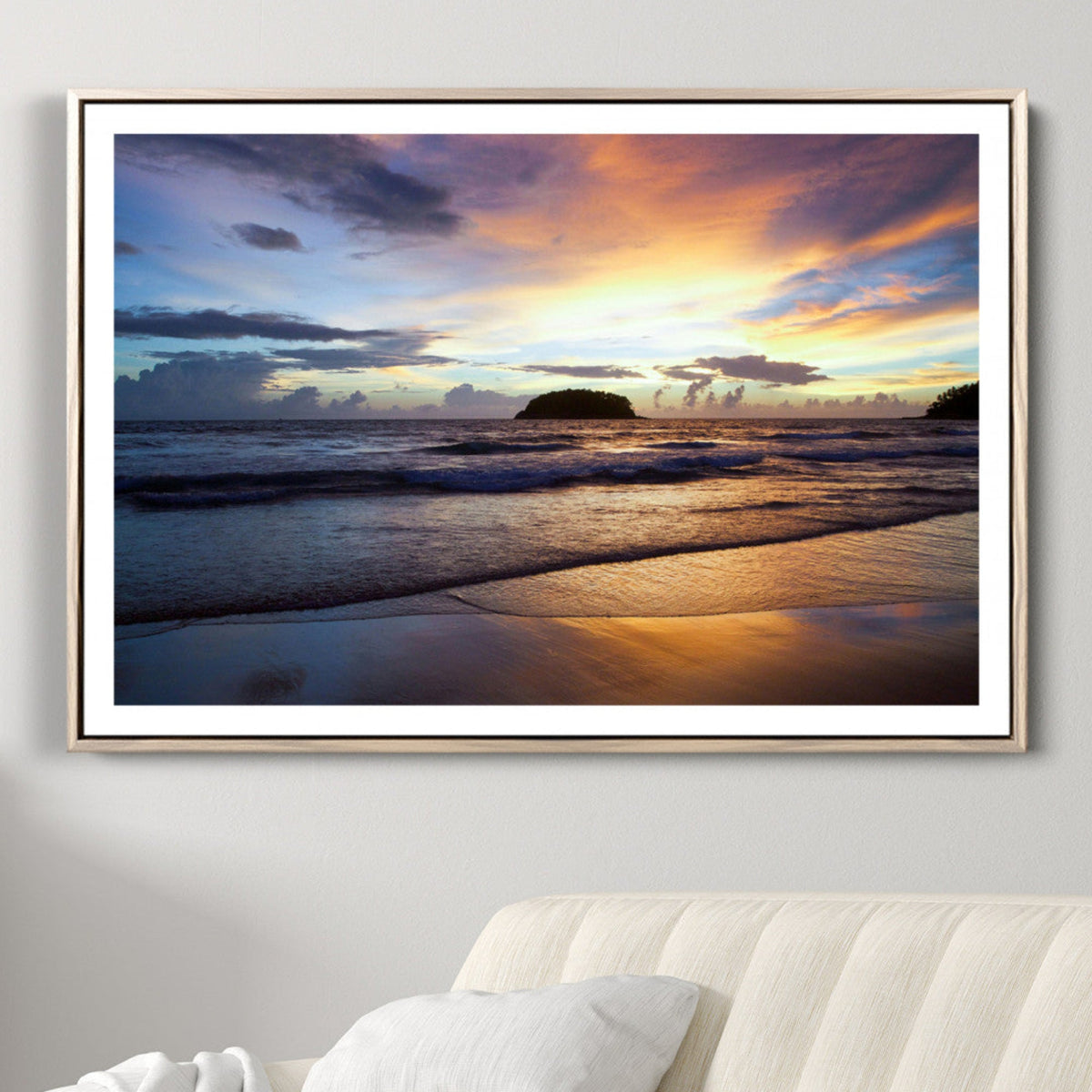 Beach Sunset Wall Art Canvas Print, Tropical Ocean Waves