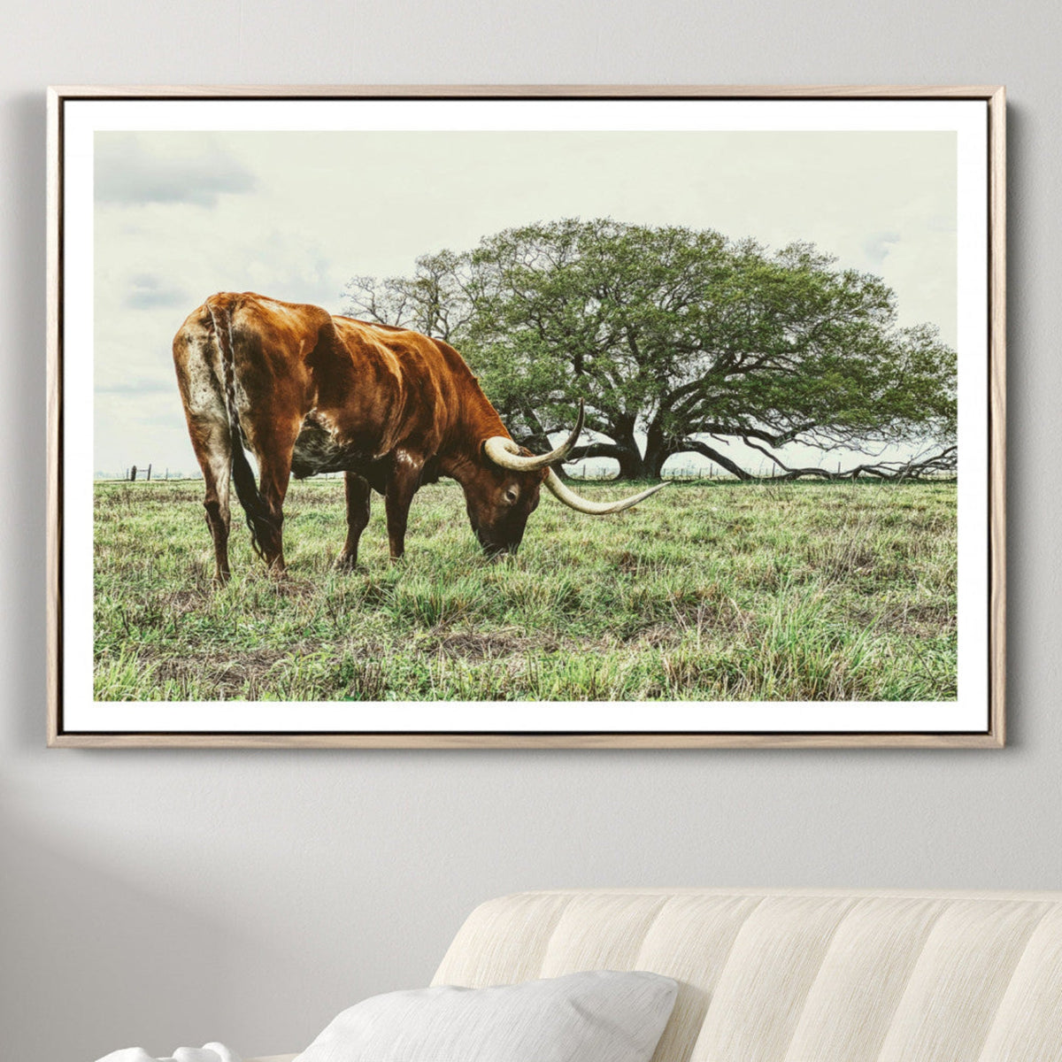 Texas Longhorn Wall Art Canvas Print, Rustic Western Ranch