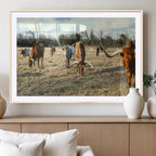 Texas Longhorns Wall Art Canvas Print, Framed Rustic Farm Scene Western Cattle