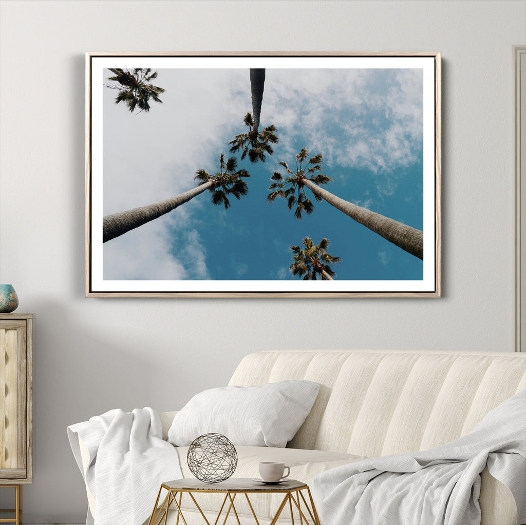 Tropical Palm Trees Wall Art Canvas Print, Framed California Sky Minimalist Nature
