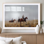 Western Cowboys Wall Art Canvas Print, Framed Horseback Riders on a Rustic Prairie