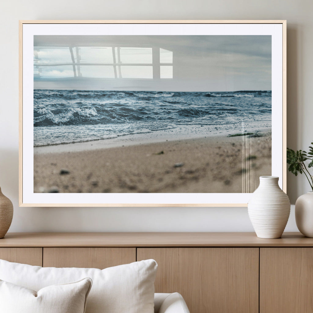 Ocean Wall Art Canvas Print, Framed Moody Seascape with Waves and Horizon