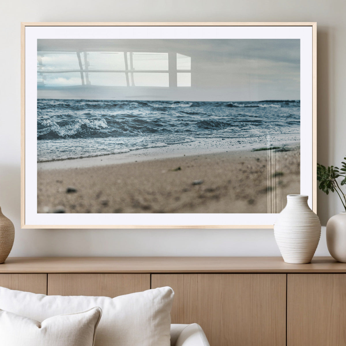 Ocean Wall Art Canvas Print, Framed Moody Seascape with Waves and Horizon