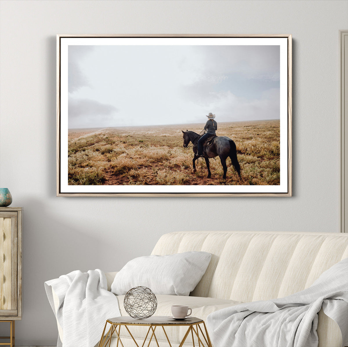 Cowboy Wall Art Canvas Print, Framed Western Rustic Ranch Scene