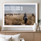 Western Wall Art Canvas Print, Framed Cowboy Cattle Drive Scene
