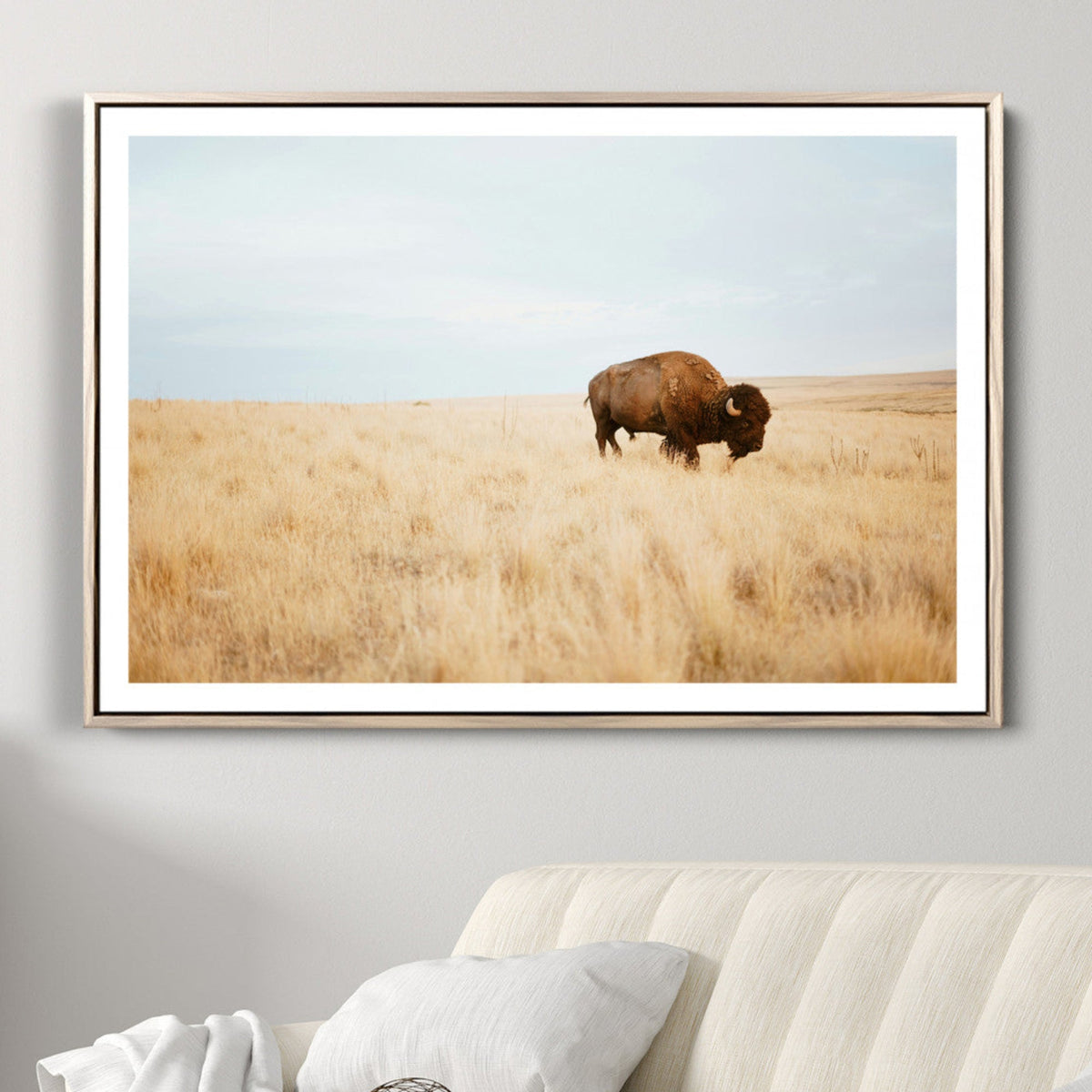 Buffalo Wall Art Canvas Print, Framed Western Wildlife Rustic Prairie Scene