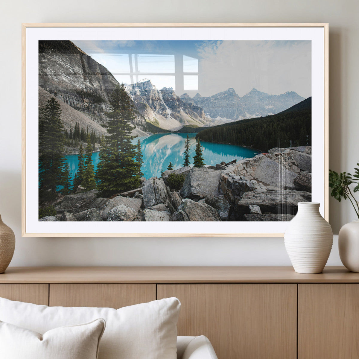Canadian Rockies Wall Art Canvas Print, Framed Mountain Landscape with Turquoise Water