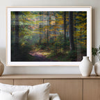 Autumn Forest Wall Art Canvas Print, Framed Fall Woodland with Golden Leaves