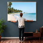 Palm Tree Coast Wall Art Canvas Print, Framed Island Getaway with Crystal Blue Water