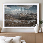 Mountain Landscape Wall Art Canvas Print, Framed Snowy Peaks Art, Rugged Highlands Rustic Adventure Decor