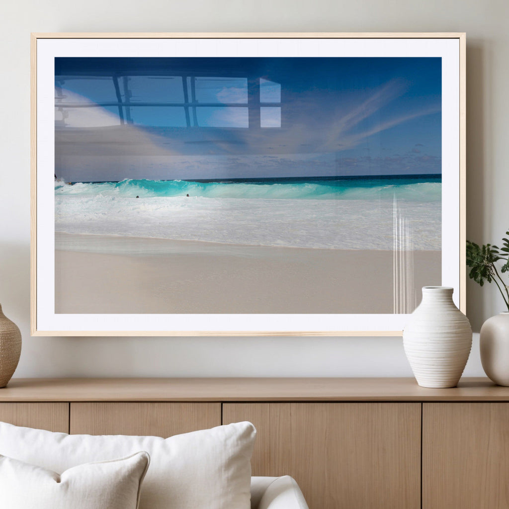 Ocean Breeze Wall Art Canvas Print, Aqua Waves and Coastal Horizon Under a Blue Sky