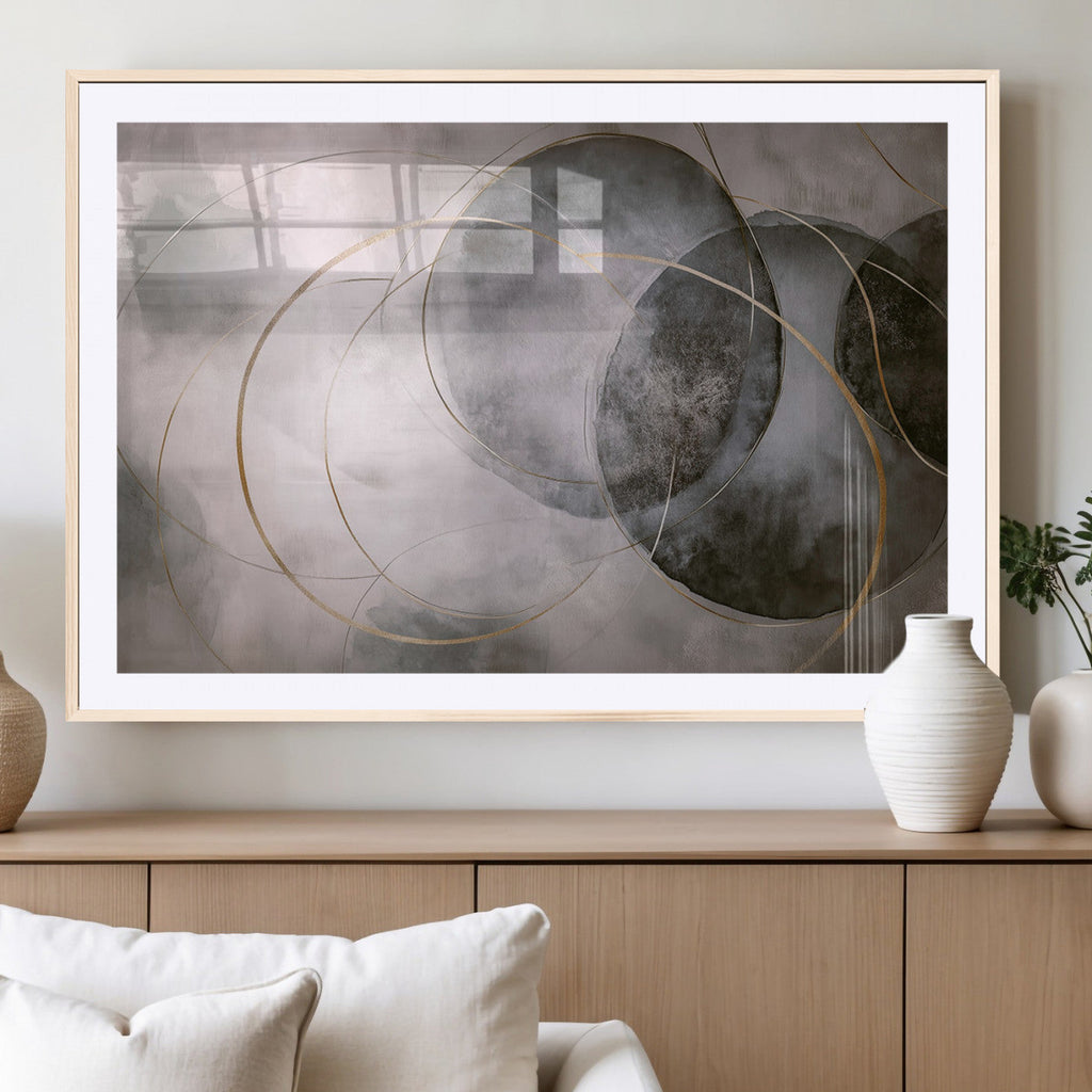 Abstract Grey Gold Wall Art | Modern Geometric Canvas
