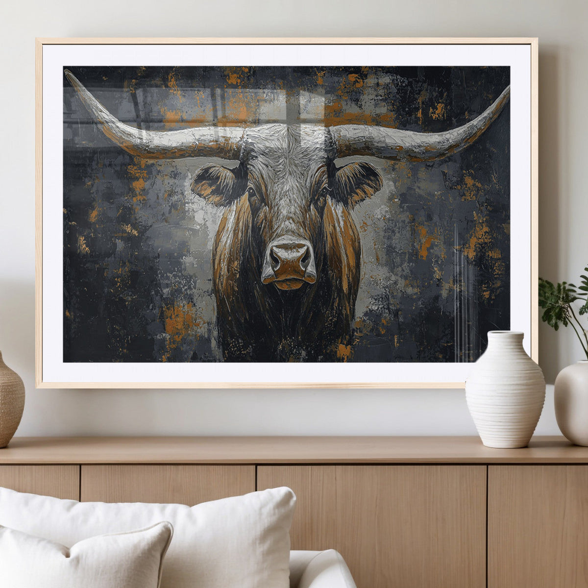 Rustic Bull Wall Art Canvas Print, Longhorn Wall Decor