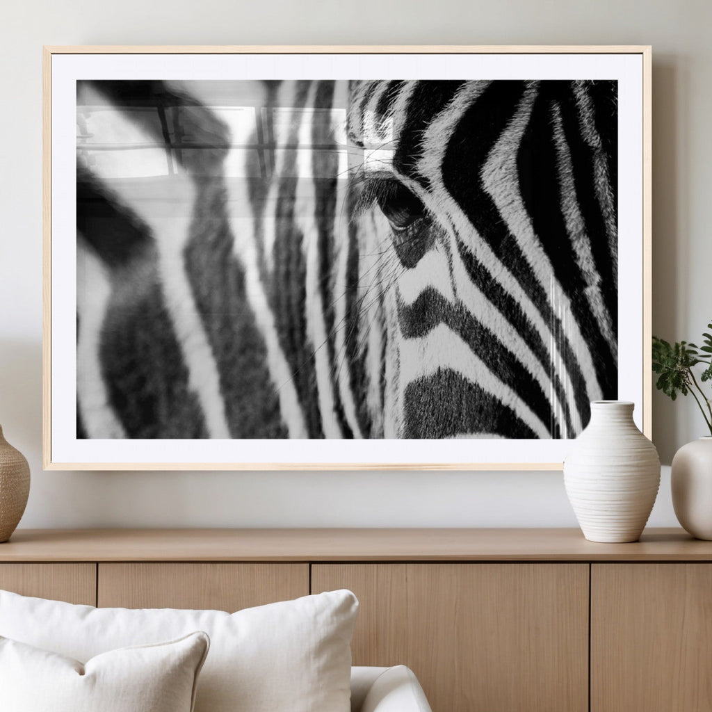 Zebra Stripes Wall Art Canvas Print, Black and White Close Up Wildlife Pattern