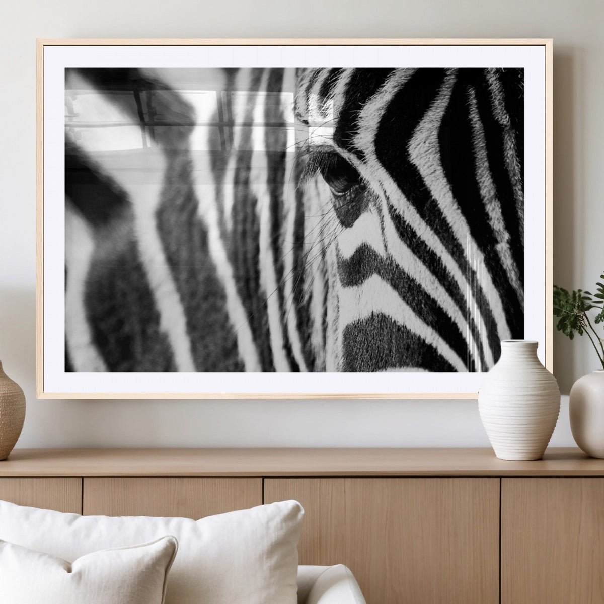 Zebra Stripes Wall Art Canvas Print, Black and White Close Up Wildlife Pattern