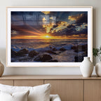 Sunset Ocean Wall Art Canvas Print, Waves on a Rocky Shore Under Dramatic Sky