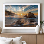 Rocky Ocean Sunset Wall Art Print, Seaside Canvas with Dramatic Seascape