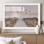 Coastal Pathway Canvas Wall Art Print, Framed Seaside Landscape with Beach and Birds