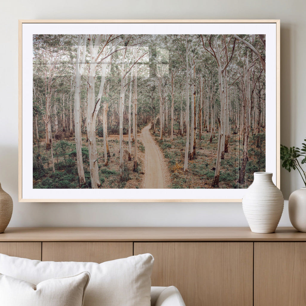 Forest Dirt Road Wall Art Canvas Print, Scenic Woodland Pathway with Tall Trees