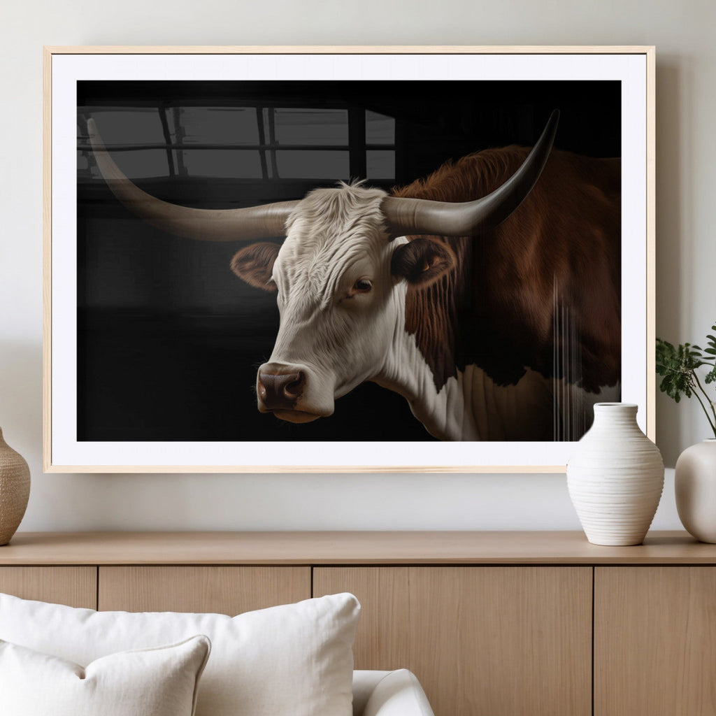 Texas Longhorn Bull Canvas Wall Art, Rustic Western Farmhouse Decor
