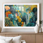 Luminous Abstract Ocean Garden Wall Art Canvas Print, Vibrant Coral Reef Marine Life