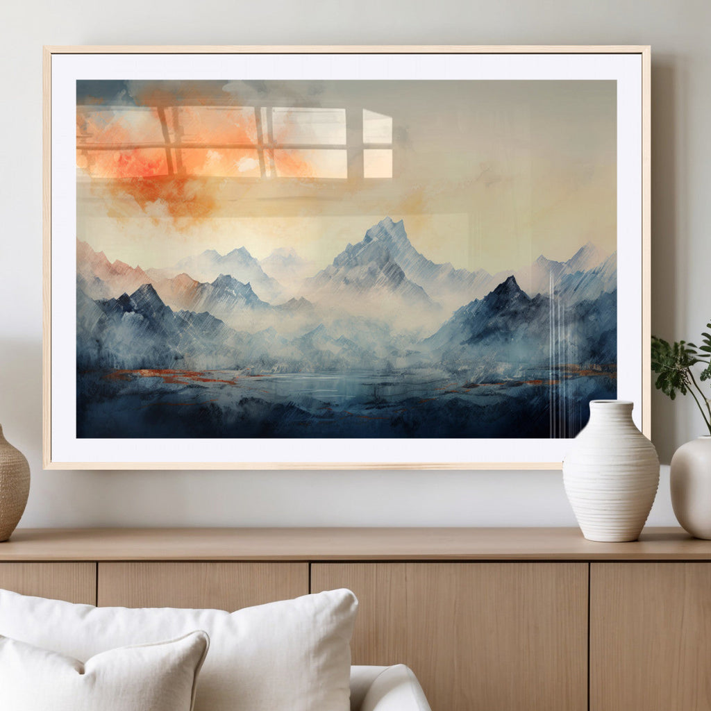 Warm Clouds Abstract Mountain Wall Art, Modern Landscape Canvas Print